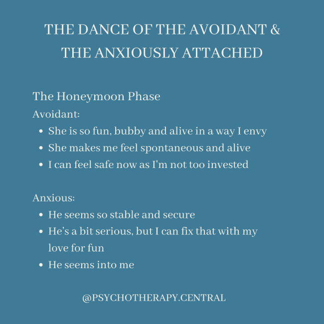the dance of the Avoidant and anxiously attached