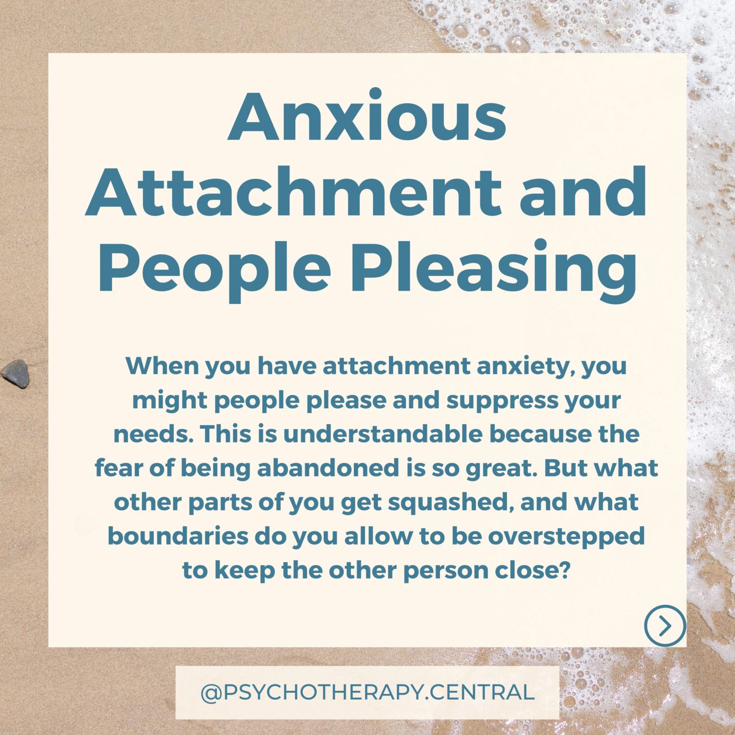 When you have attachment anxiety, you might people please and suppress your needs. This is understandable because the fear of being abandoned is so great. But what other parts of you get squashed, and what boundaries do you allow to be overstepped to keep the other person close?